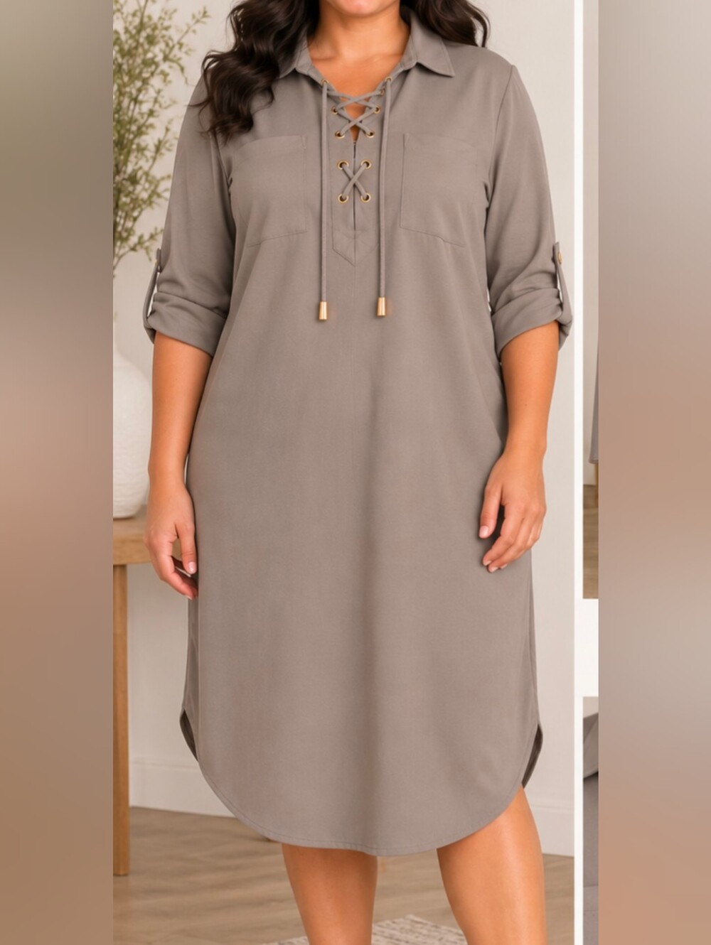 Jones New York Lace-Up Midi Dress in Gray Size XL